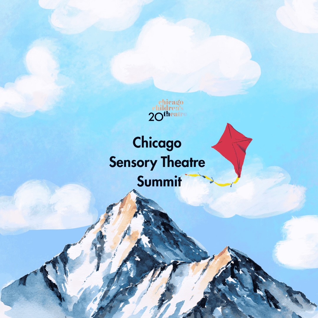Image of a mountain summit with a red kite and "Chicago Sensory Theatre Summit"